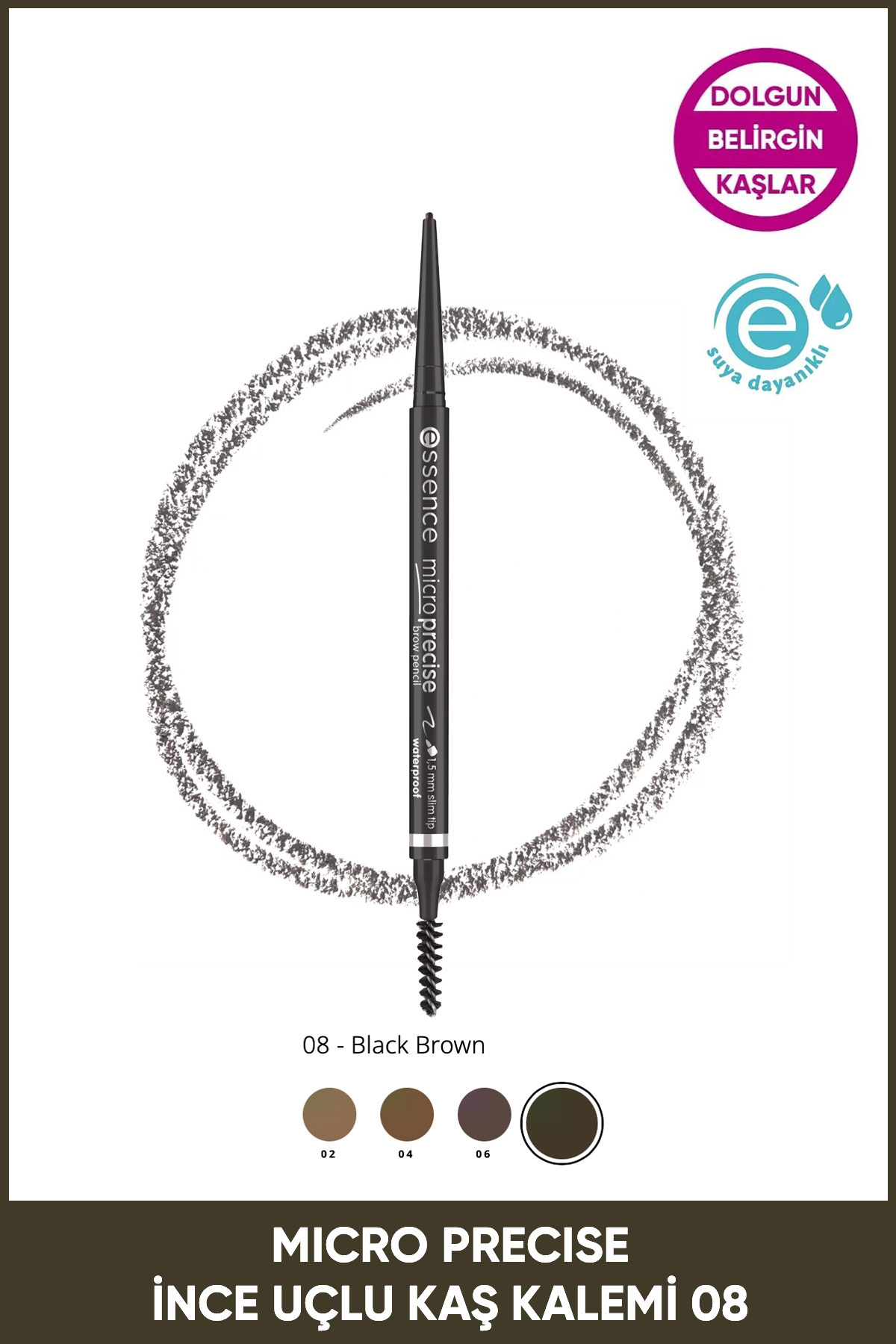 Essence Micro Precise Suya Dayanıklı Kaş Kalemi No: 08 — رنگارنگ 43549