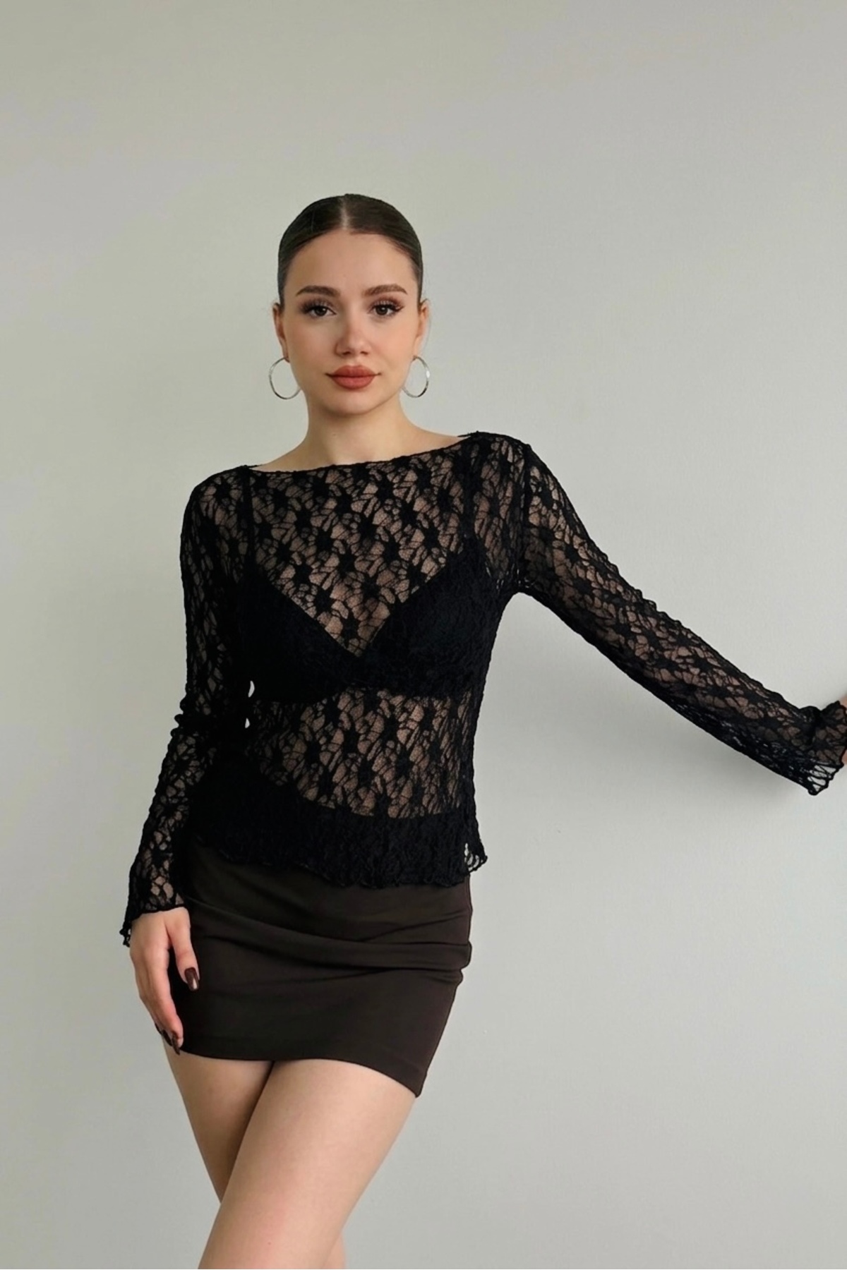 ModaYaren Kadın Kayık Yaka Dantelli Trompet Kol Bluz -3RTM-88105