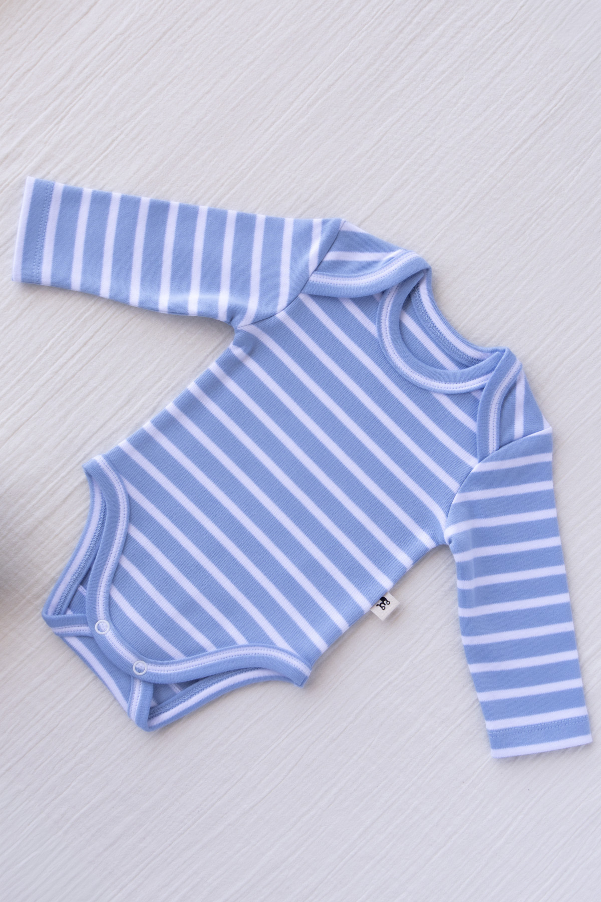 100% Cotton Interlock Envelope Collar Long Sleeve Baby Bodysuit- Blue White