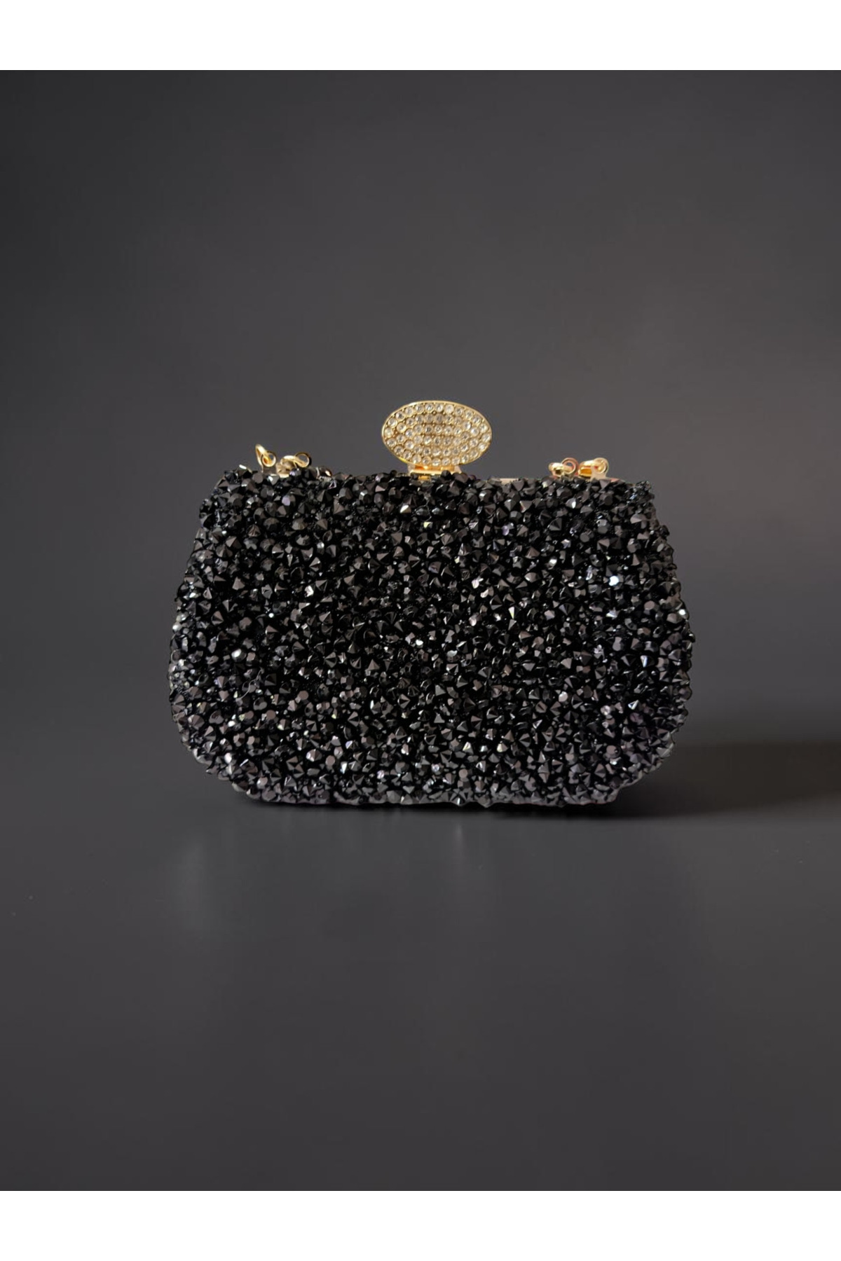 Dilora Kadın Kristal Taşlı Abiye Çanta Clutch Portföy Zincir Askılı Parlak Gece Davet Düğün Nişan Çantası (Gümüş - Siyah - Antrasit)