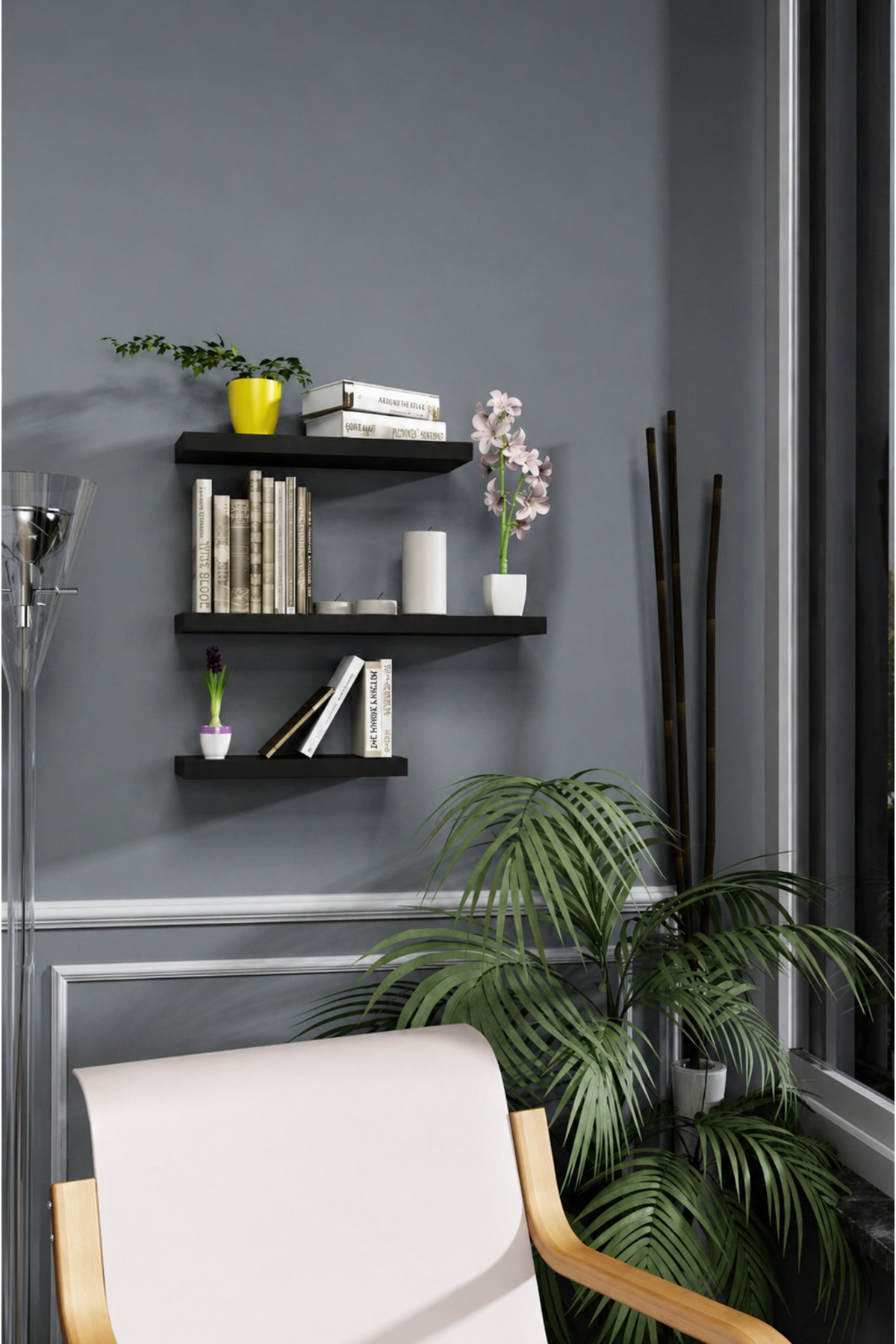 Modern Black 3-Piece Set Multi-Purpose Living Room Wall Shelf