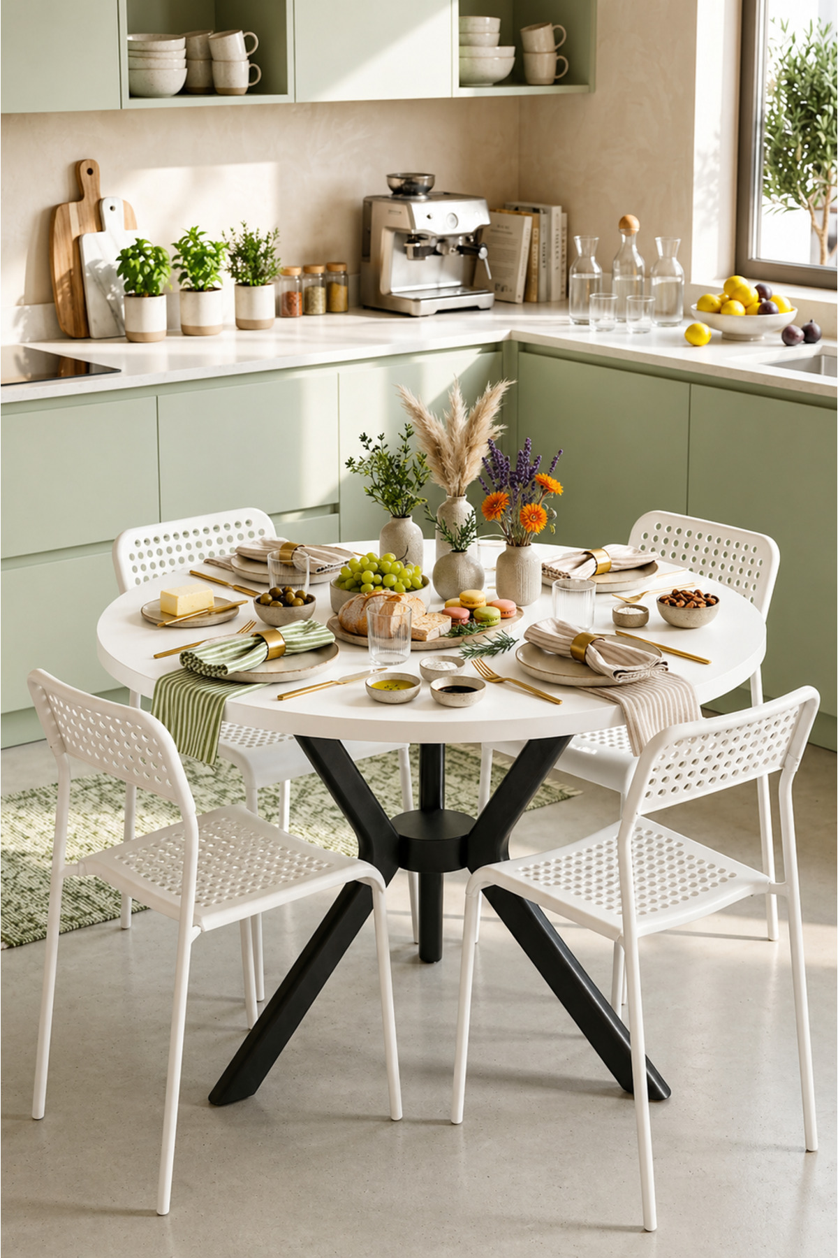 White 4 Seater Kitchen Table Set Round Table Dining Table Kitchen Table Chair Set 4 Chairs 1 Table