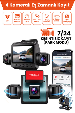 Teknoloji Gelsin 4 Kameralı Araç İçi Kamera Lcd Ekranlı 360° 1080P HD Gece Gö...