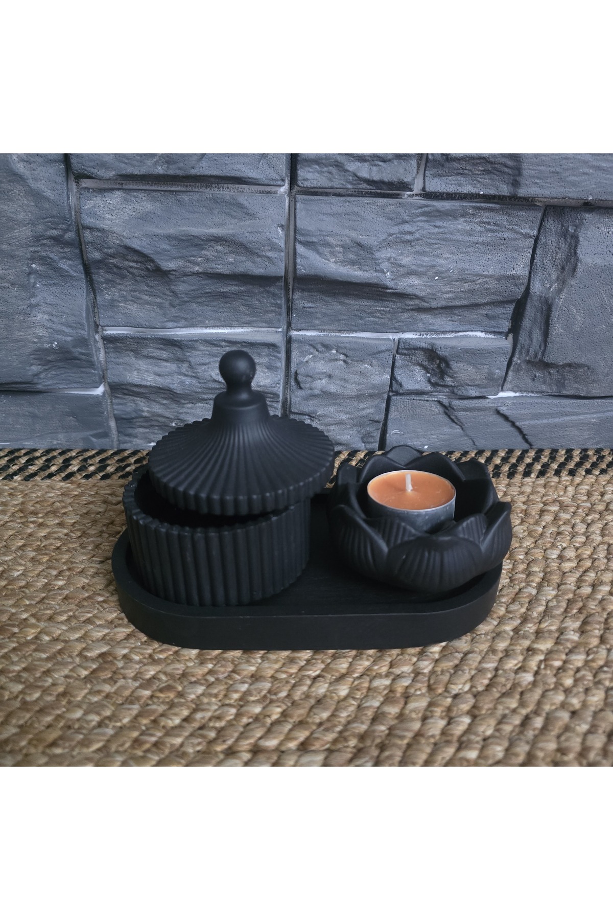 Decorative box with lid and Lotus candle holder 3-PIECE SET with STAND decorative home gift