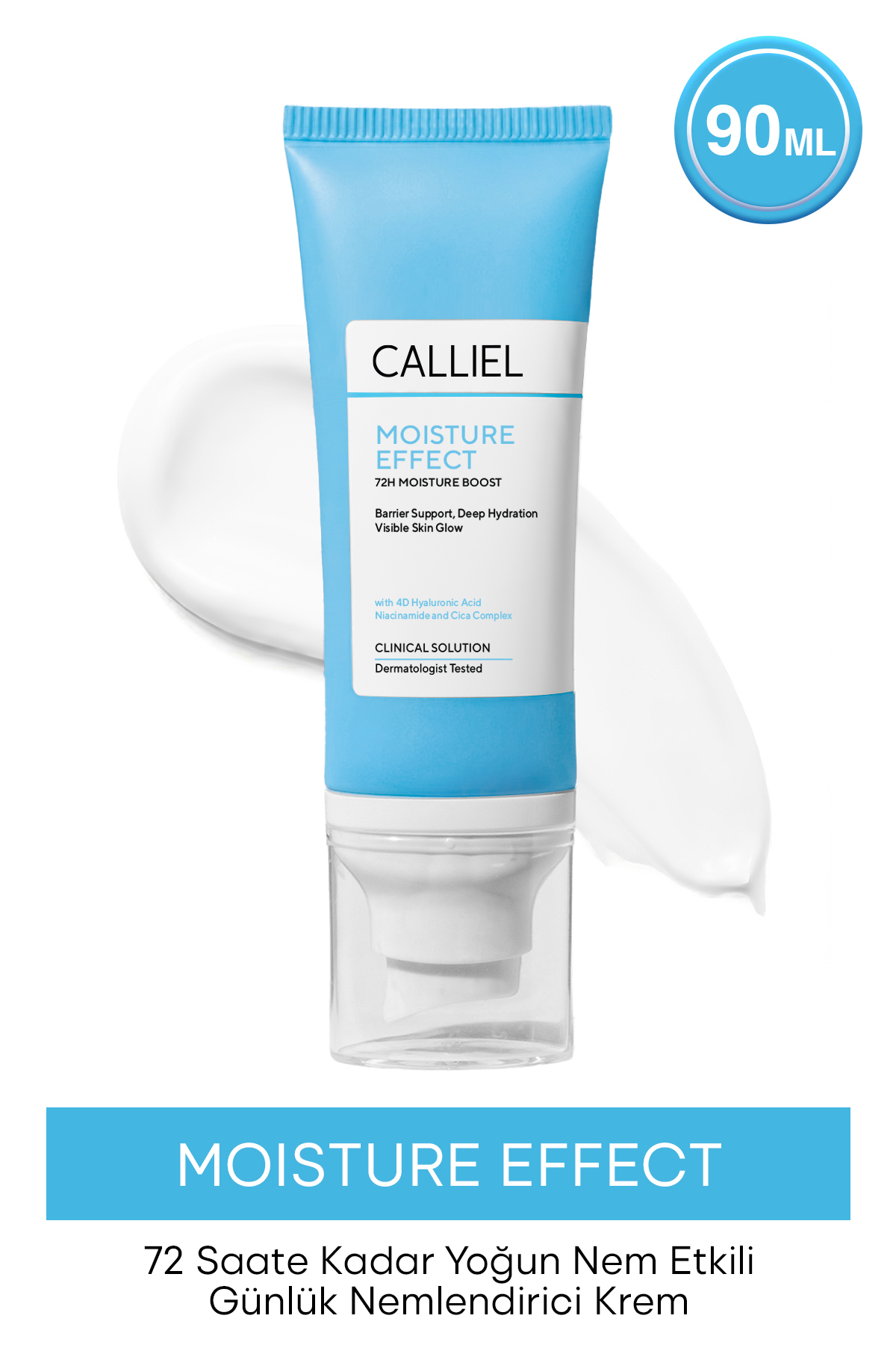 CALLİEL 72 Saat Yoğun Nemlendirme Etikili, 4D Hyaluronic Acid ve Cica Complex, Bariyer Destekleyici Nemlendirici 90 ML