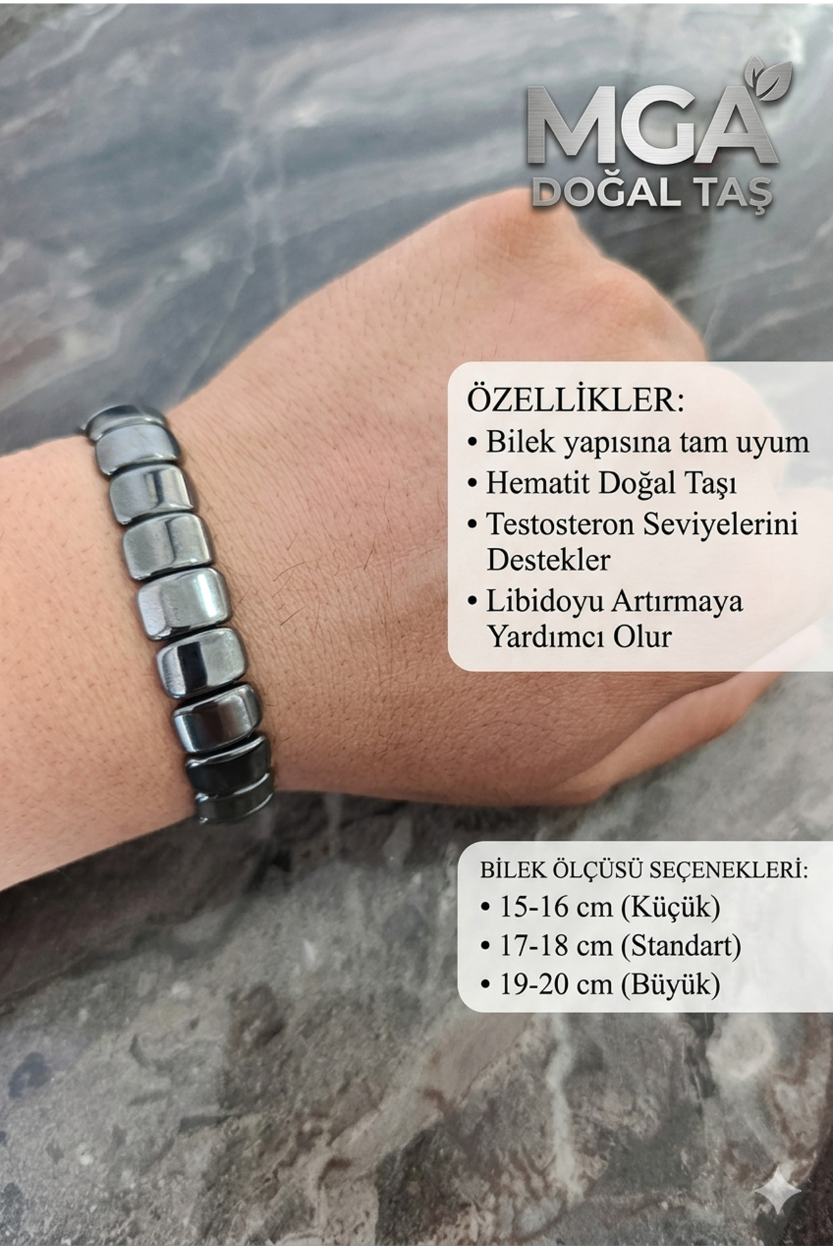 MGA DOĞAL TAŞ Hematit Taşı Bileklik - Kare Hematit - Hematit Bileklik görsel 3