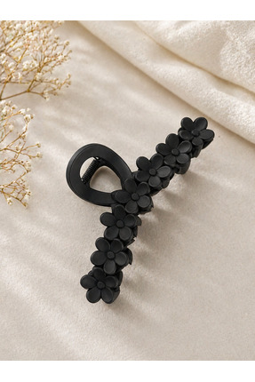 BERF JEWELLERY Siyah Çiçekli Kıskaç Toka