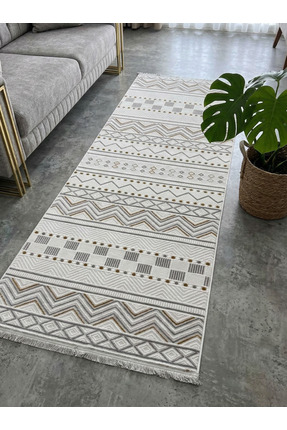 bergama home Lalezar Gri Renk Modern Etnik Desen Tozsuz Özel Ölçü Antre, Kori...