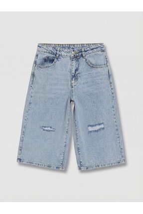 LC Waikiki LCW Kids Yırtık Detaylı Kız Çocuk Jean Şortolon