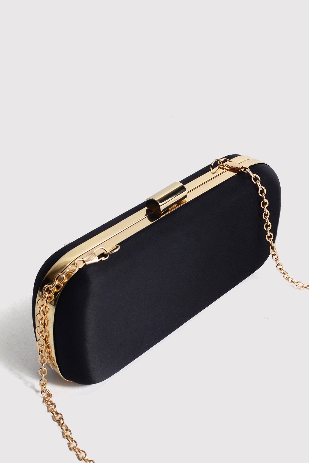 Atelier Nord Siyah Kadın Saten Gold Kapaklı Clutch Abiye Çanta