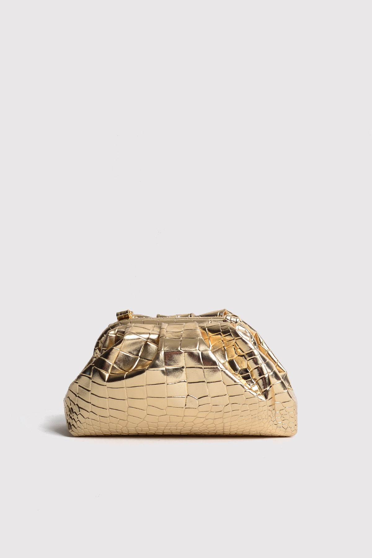 Atelier Nord Gold Kadın Croco Desenli Metalik Deri Clutch Abiye Çanta