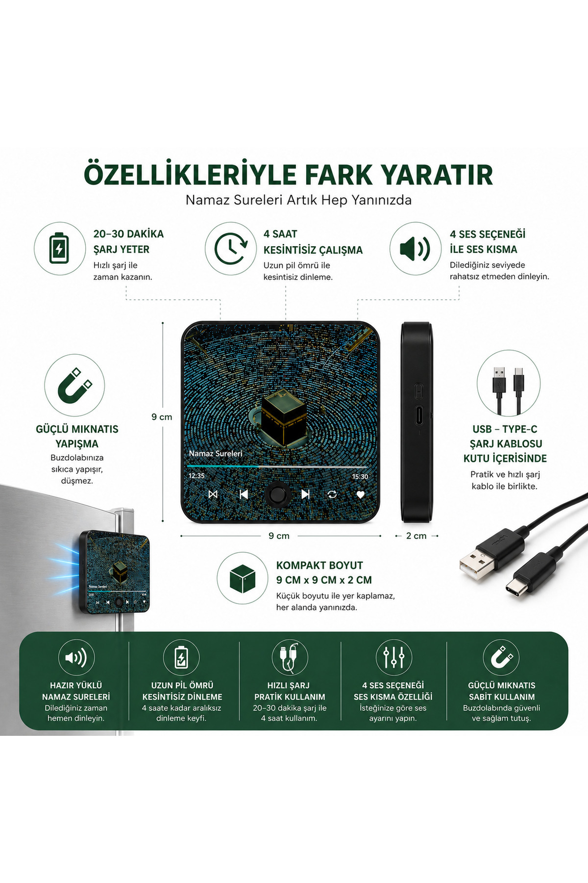 NUHA Namaz Sureleri Dijital Buzdolabı Magneti | Sesli | Tek Tuş