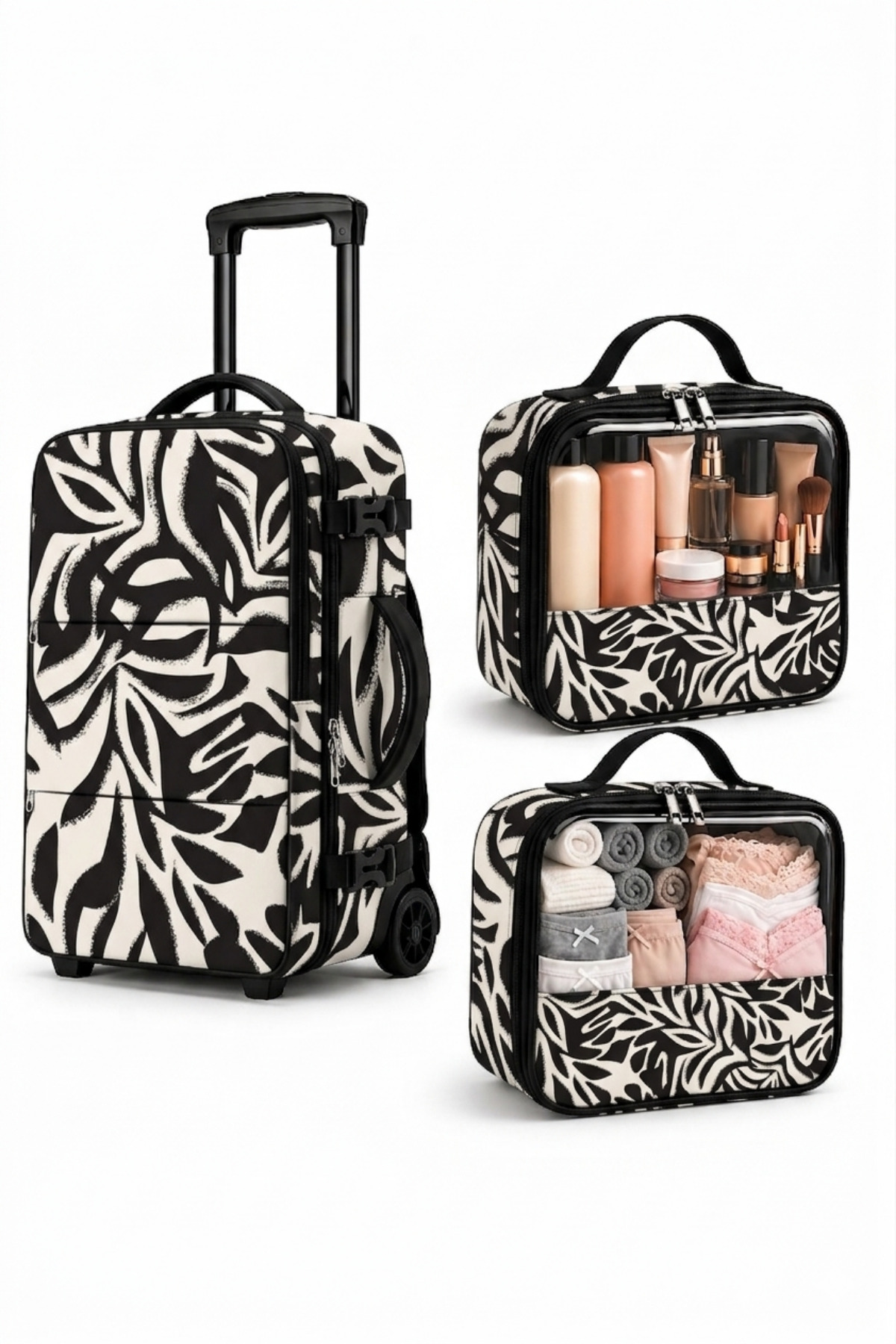 3-PIECE SET 2-Wheel Rickshaw Backpack - Cabin Size Travel Backpack - Suitable for Flight - 2 Years Warranty