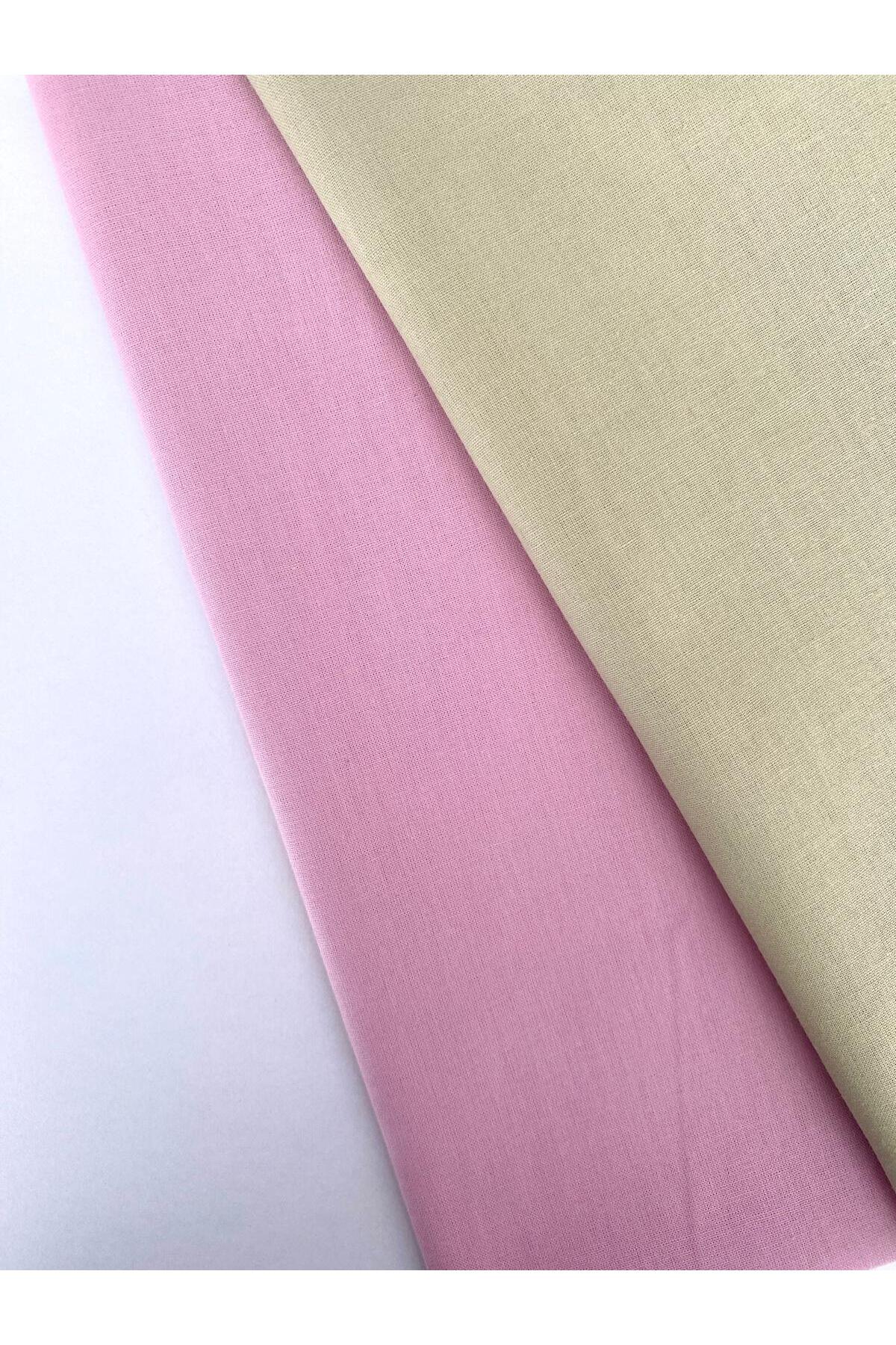 2 Pcs. Width 50 cm Pastel Powder and Green Cotton Piece Fabric for Bags, Wallets, Hobby Works