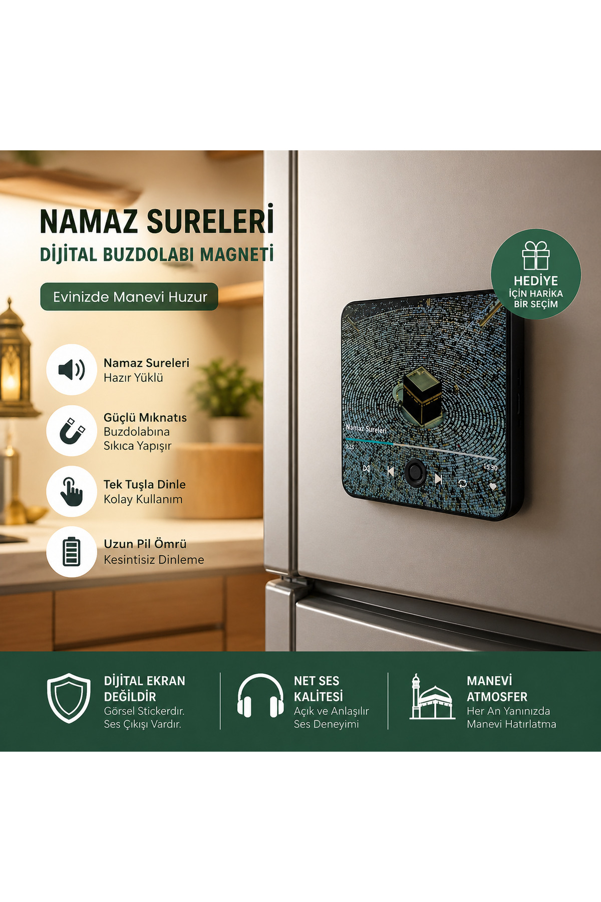 NUHA Namaz Sureleri Dijital Buzdolabı Magneti | Sesli | Tek Tuş