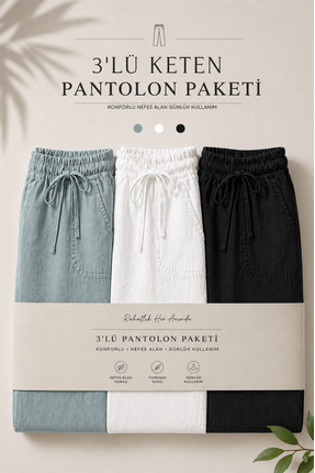 DAMGA JEANS 3 Adet Erkek Premium Yazlık Jogger Keten Pantolon