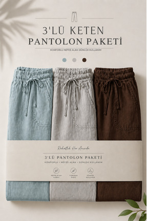 DAMGA JEANS 3 Adet Erkek Premium Yazlık Jogger Keten Pantolon