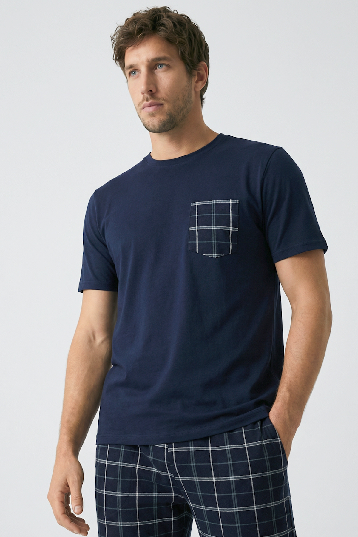 Gentleman Touch 100% Cotton Men's Short Collar Plaid Pajamas Set