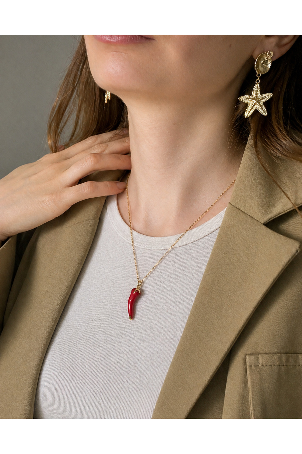 MARCİELO Accessories Kadın Çelik Kolye - Kırmızı Biber Figürlü