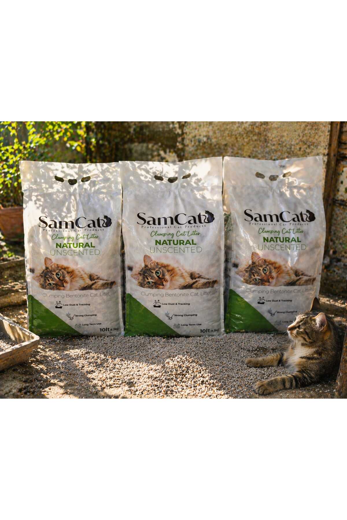 Samcat topaklanan natural tozsuz kedi kumu 10 LT (8,5 KG) X 3