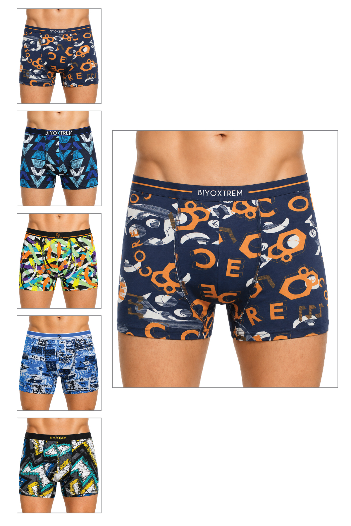 BİYO XTREME Erkek Desenli Boxer 5'li Paket Likralı