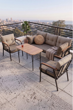 Canisa Ekon Serisi Cappucıno Balkon Bahçe Oturma Koltuk Takımı, 1 Adet Üçlü 2...