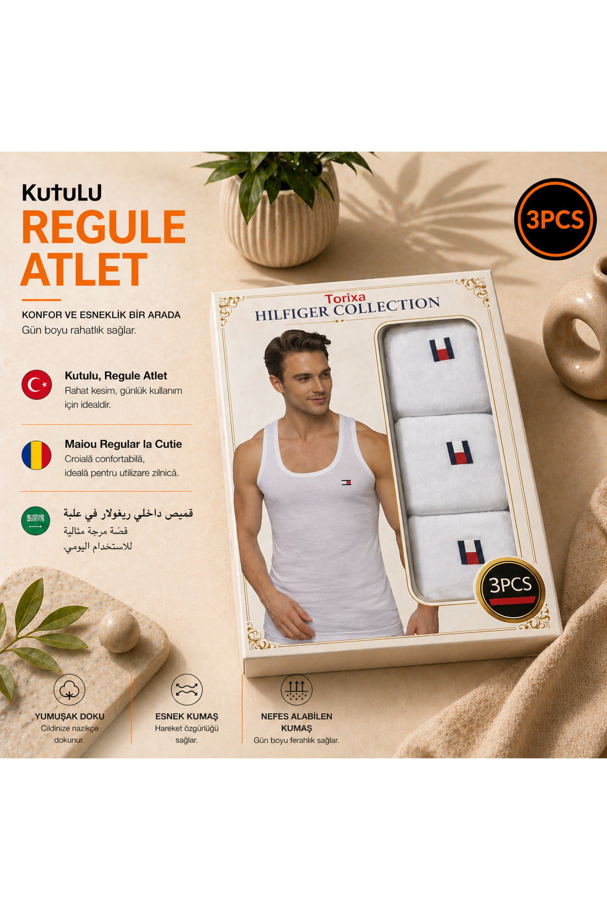 Torixa Hilfiger Collection Model Halter Yaka Atlet- Kutulu 3 Adet Regule Kumaş