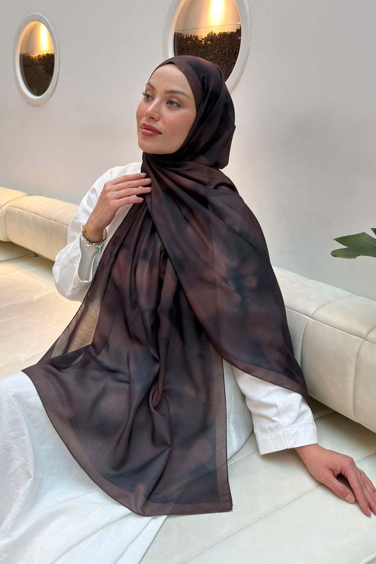 lamelif Batik Desen Soft Şal Koyu Kahve görsel 3