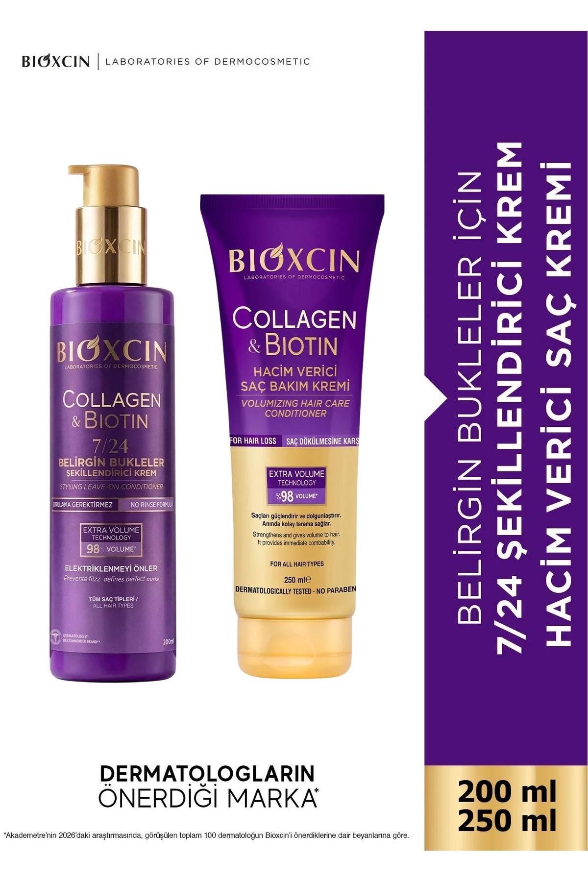 Bioxcin Collagen & Biotin 7/24 Şekillendirici Krem 200 ml - Ekstra Hacim Saç Kremi 250 ml — 86805126566613433