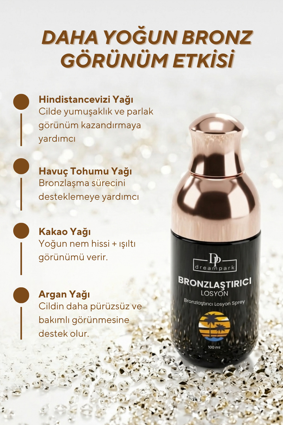 Yaz Işıltısı Seti, Altın Bronzluk & SPF Koruma Seti, Yoğun Bronzlaştırıcı Yağ, Yüksek Koruma Güneş Kremi — GNSBRONZSET — تصویر 5 از 5