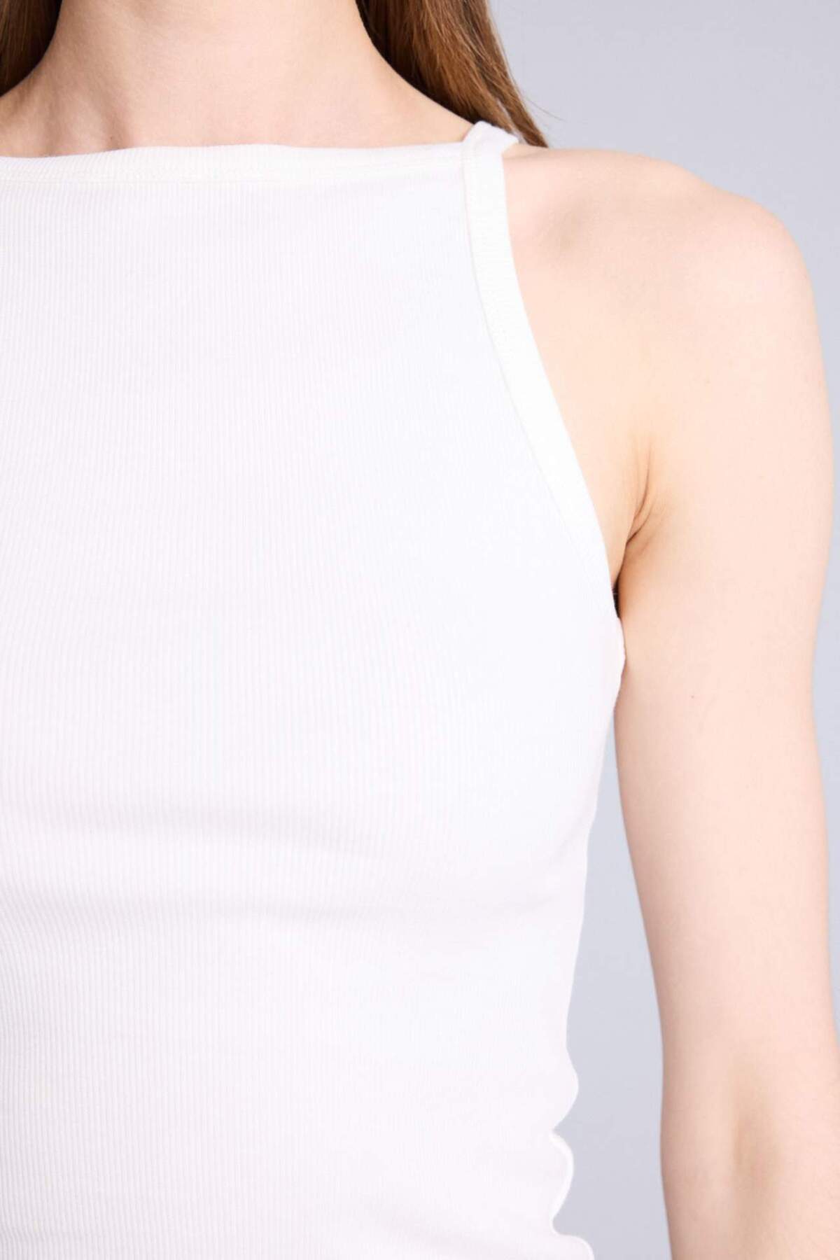 DeFacto Slim Fit Basıc Düz Kayık Yaka Fitilli Kaşkorse Atlet H6030AX26SM görsel 5