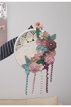Boho El Yapımı Tığ İşi Çiçekli Çember Duvar Süsü