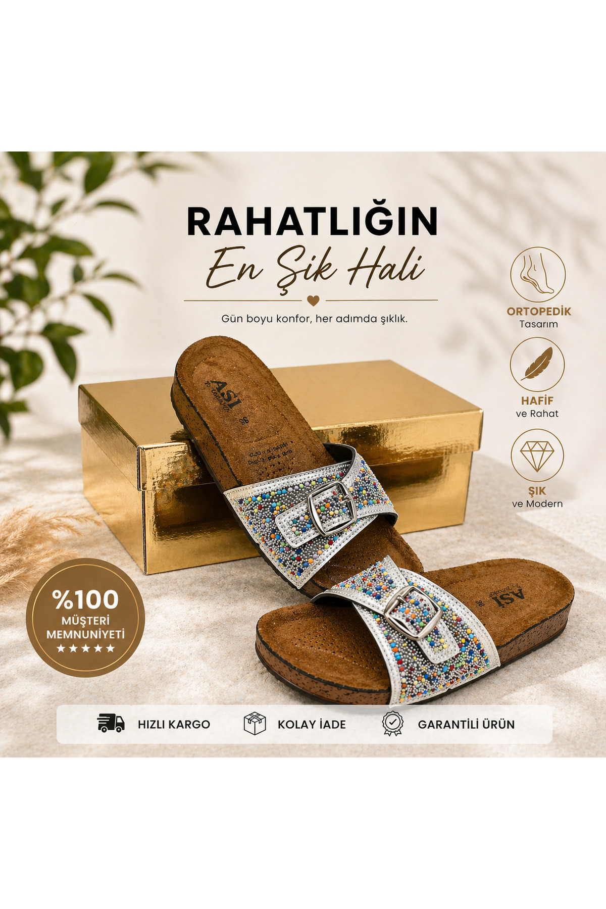 Ortopedik Taban Taşlı Kadın Terlik