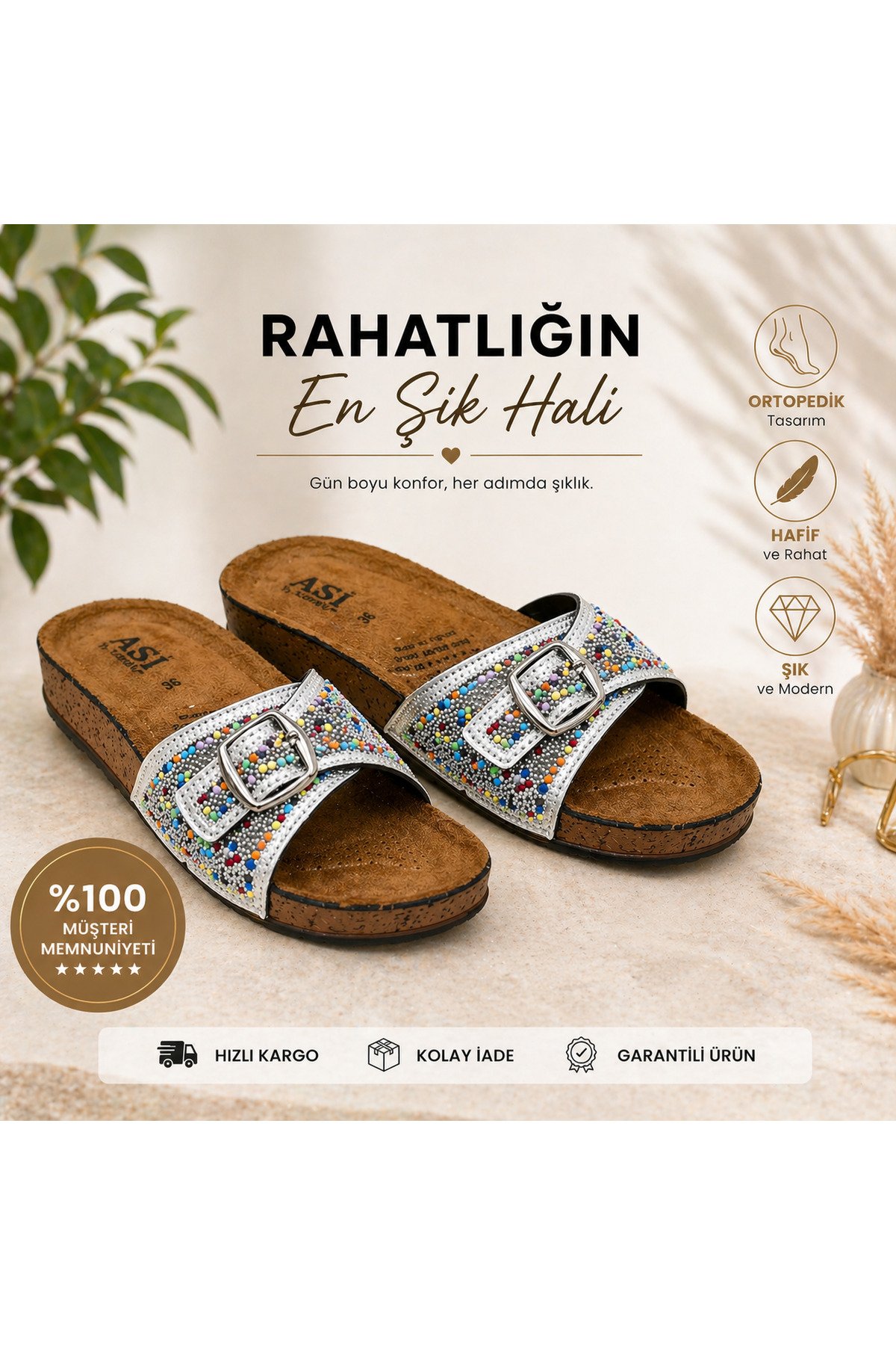 Ortopedik Taban Taşlı Kadın Terlik