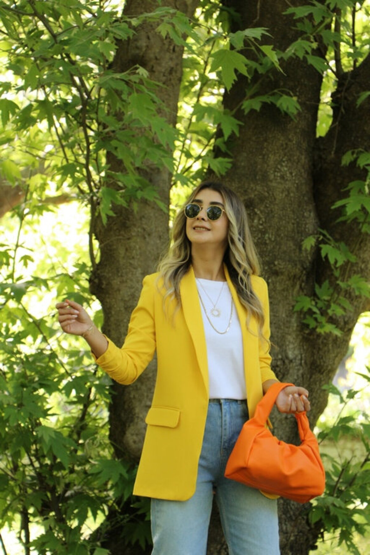 bytugcekaya  Sarı Kol Büzgü Detay Blazer - Görsel 2