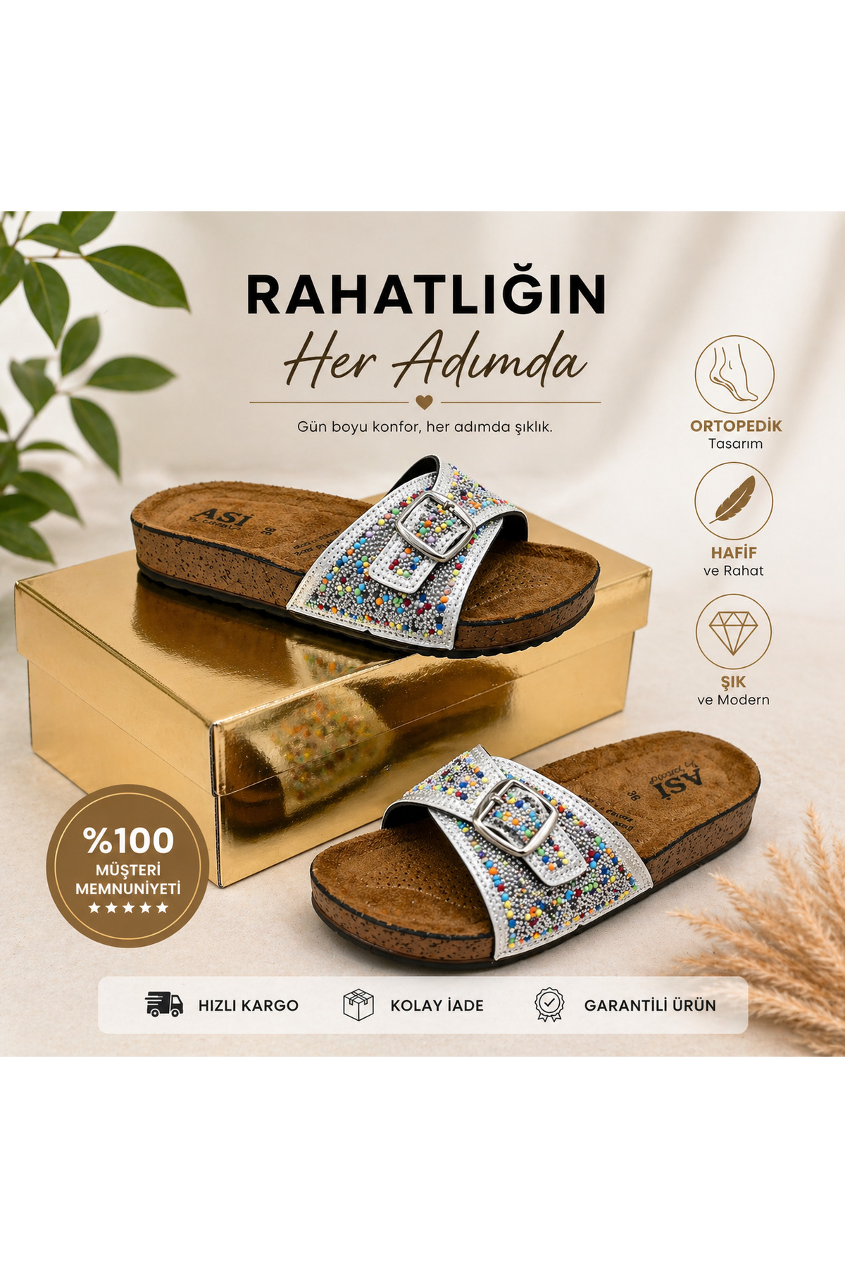 Ortopedik Taban Taşlı Kadın Terlik