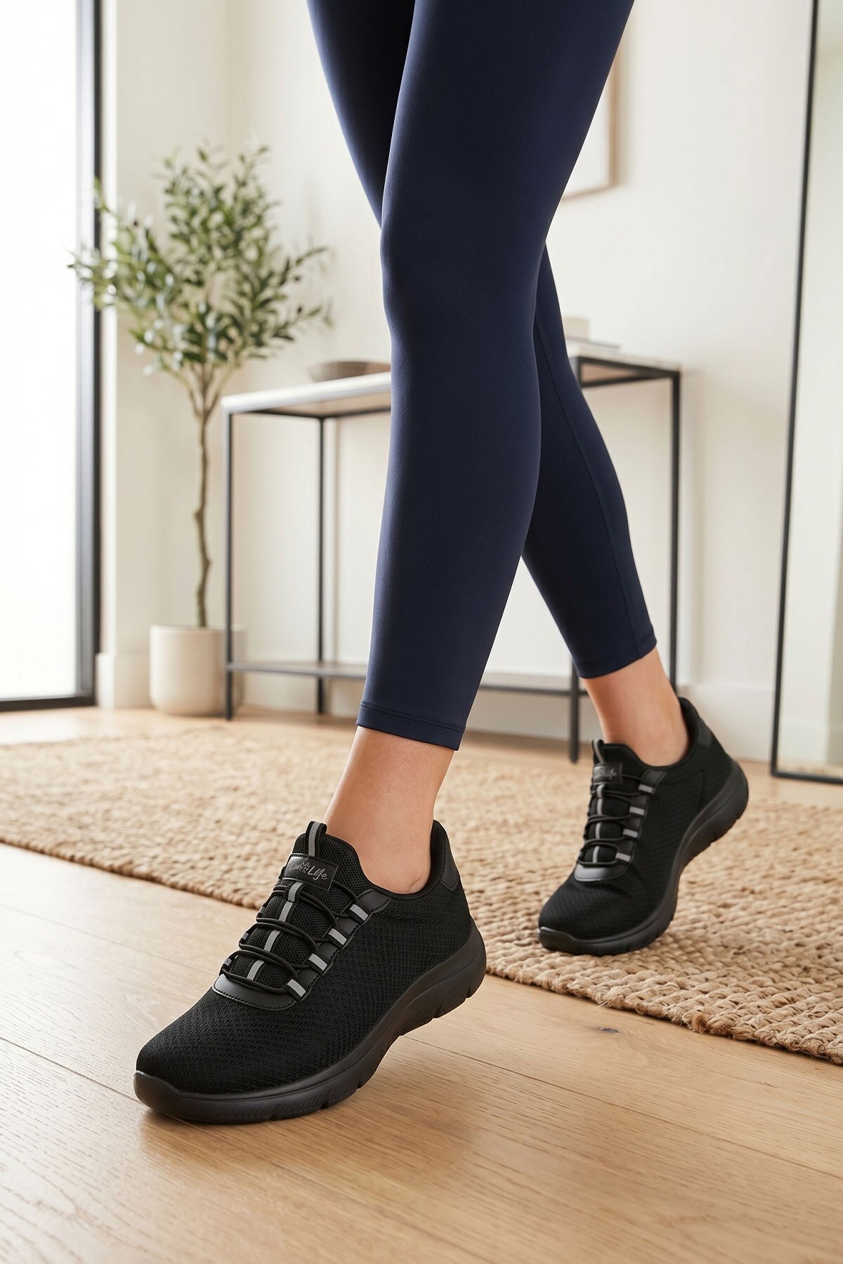 Rahat Yazlık Bağcıklı Unisex Spor Ayakkabı Siyah Sneaker