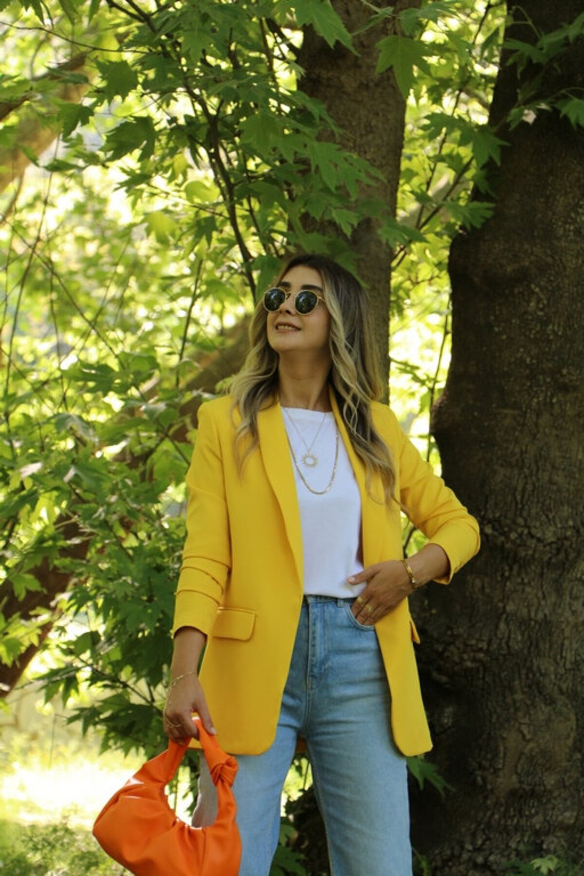 bytugcekaya  Sarı Kol Büzgü Detay Blazer - Görsel 5