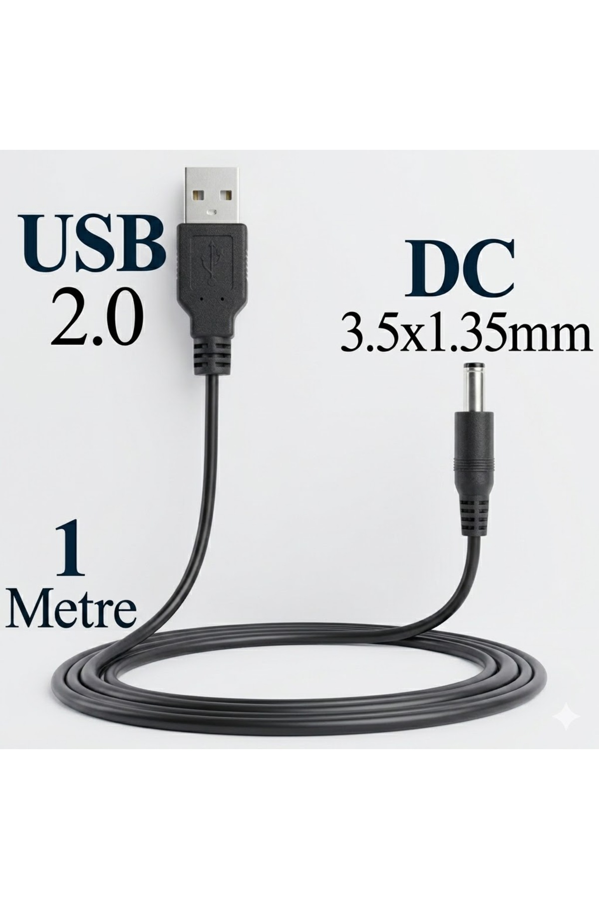 1 Metre 1mt USB Erkek to 3.5mm x 1.35mm Erkek DC Güç Adaptör Kablosu USB Radyo Diş Fırçası Fan Masa Lambası Şarj Kablosu Siyah