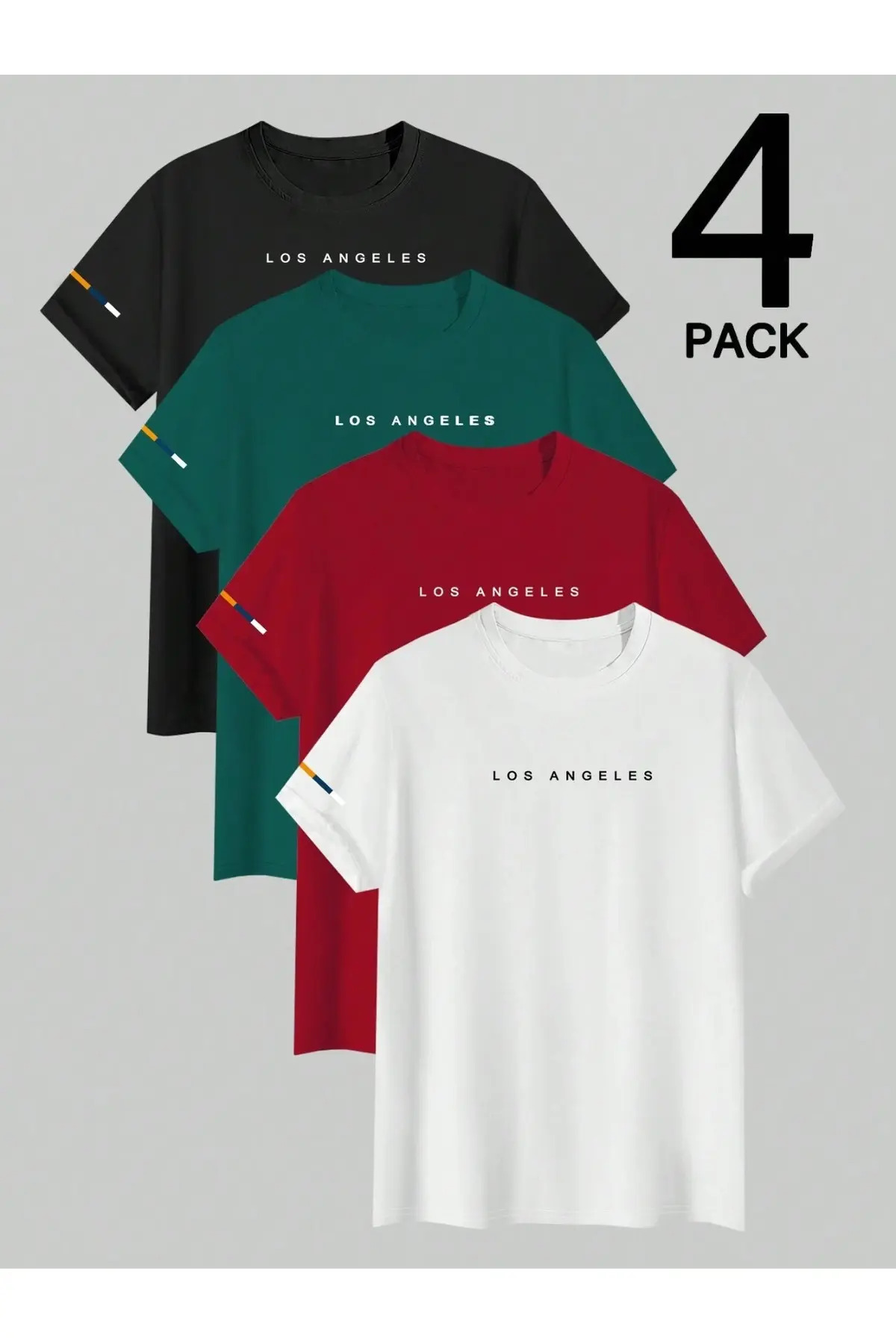 PAVRO Oversize Tshirt 4 Pieces with Los Print Multicolor T-Shirt