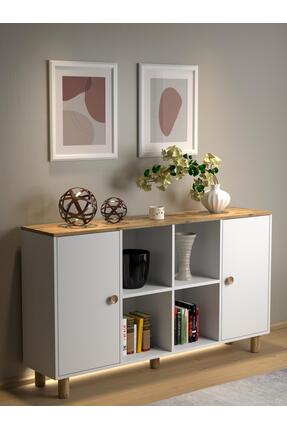 Wood'n Love Nora Bohem Ledli Konsol - Çok Amaçlı Dolap 2 Kapak 4 Raflı - Atla...