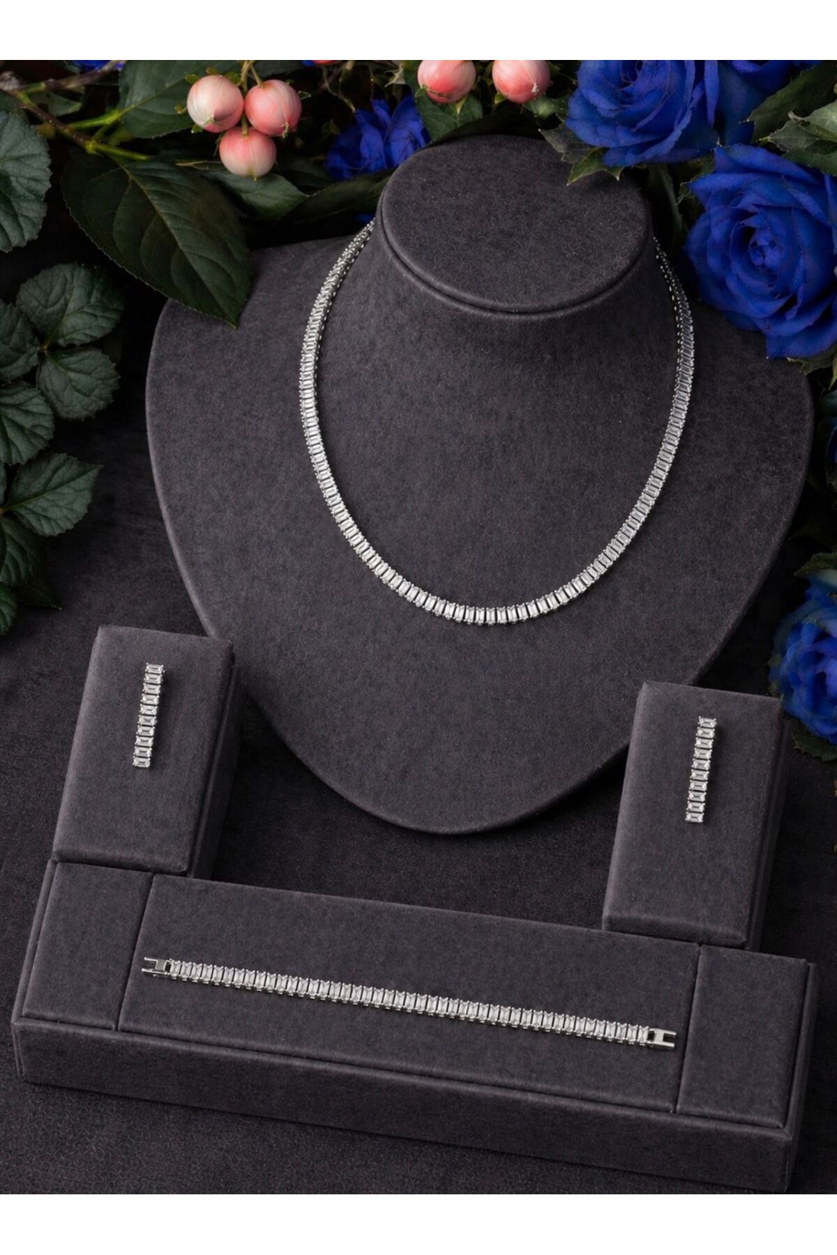 Elera Baguette Cut Zircon Gemstone Women Jewelry Set Necklace Earrings Bracelet Waterway Luxury Stylish Gift