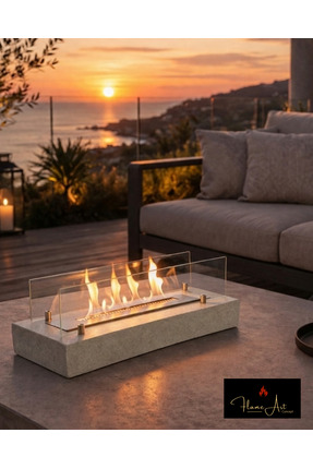 Flame Art Concept Bioethanol Terrazzo Stone Şömine