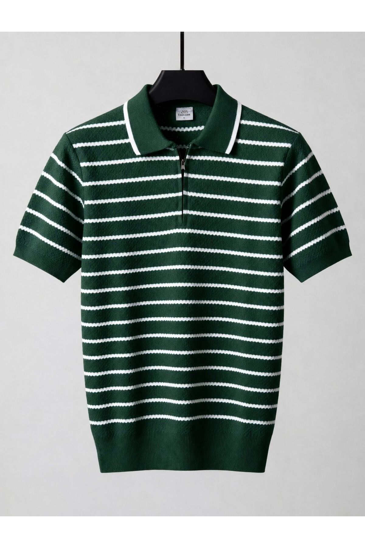 zs zaos fashion Men's Textured Striped Polyycotton Short Sleeve Knitwear T-Shirt Jacquard Summer 100% Cotton Half Zipper T-Shirt