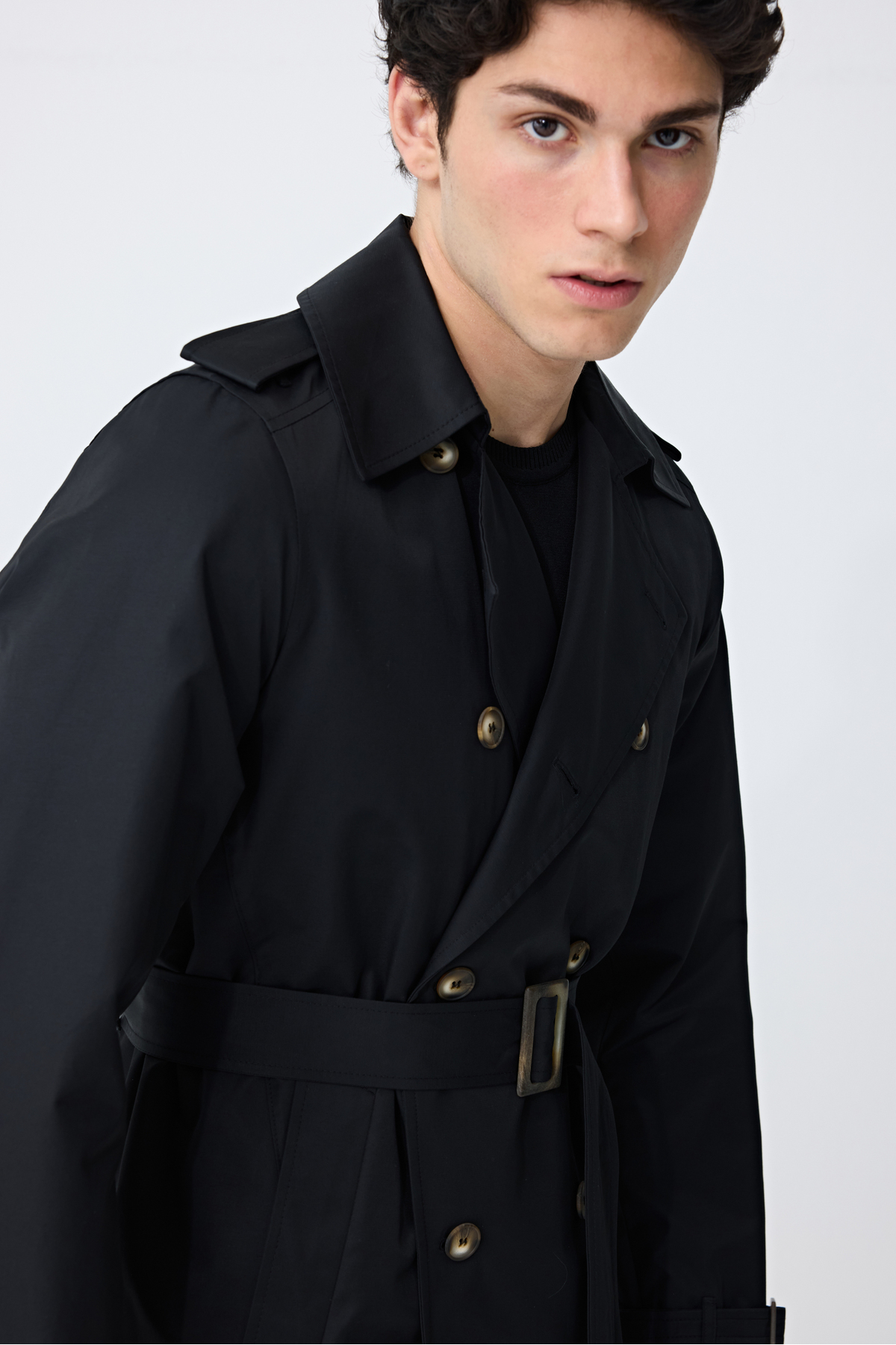 Tween Slim Fit Siyah Pardösü/Trenckot görsel 8