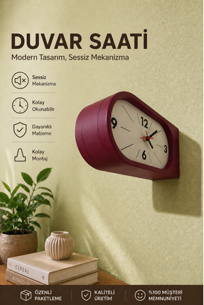 Tovo Craft Çift Taraflı Duvar Saati Modern Tasarım Dekoratif Sessiz Mekanizma...