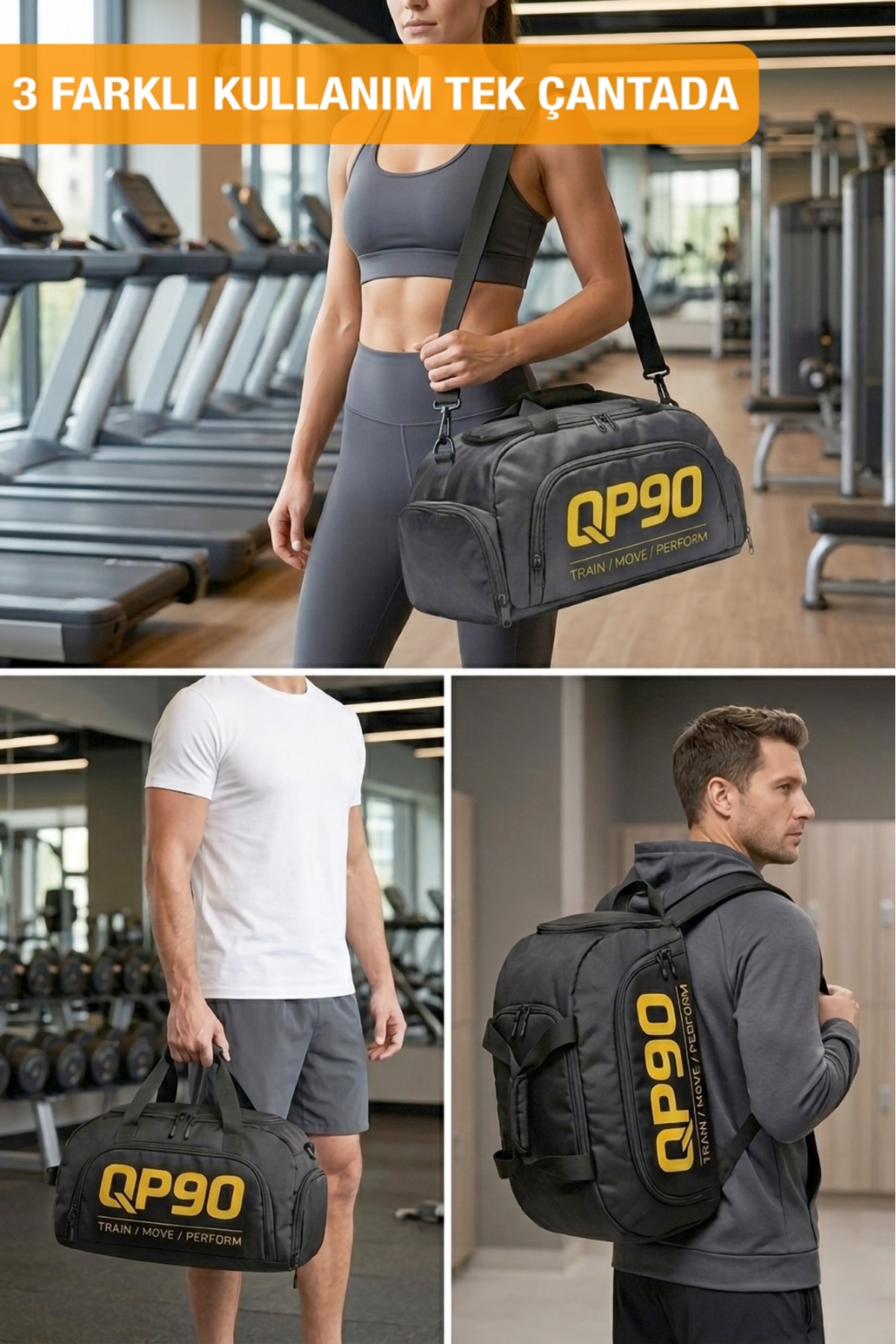 NEMACH Ayakkabı Bölmeli Spor Çantası Medium Unisex Sırt Çantasına Dönüşen Gym Fitness Seyahat El Çantası görsel 7