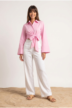 Kukini Beli Bağlamalı poplin ispanyol kol Gömlek Bluz