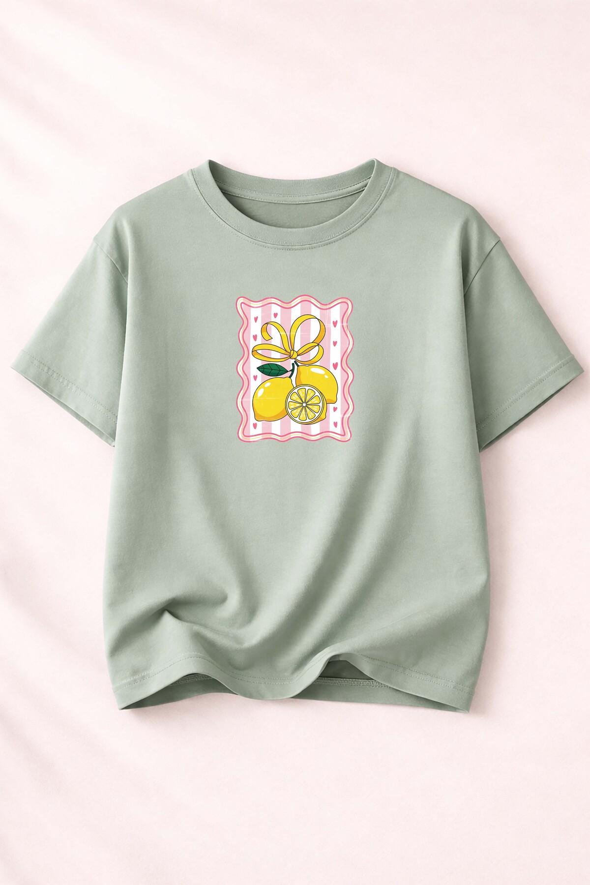 Lemon Print Detailed Crew Neck Cotton Basic T-Shirt