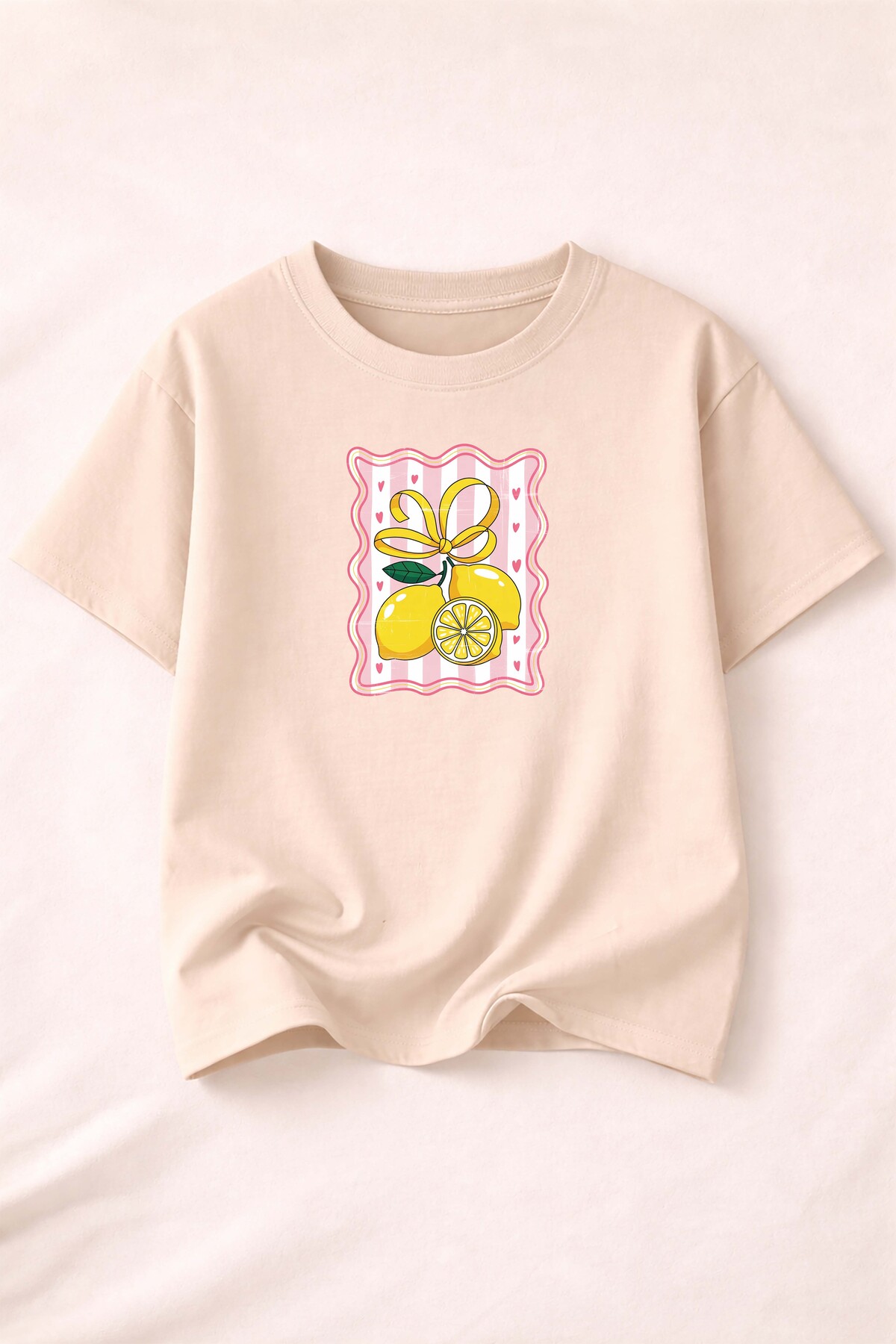 Lemon Print Detailed Crew Neck Cotton Basic T-Shirt